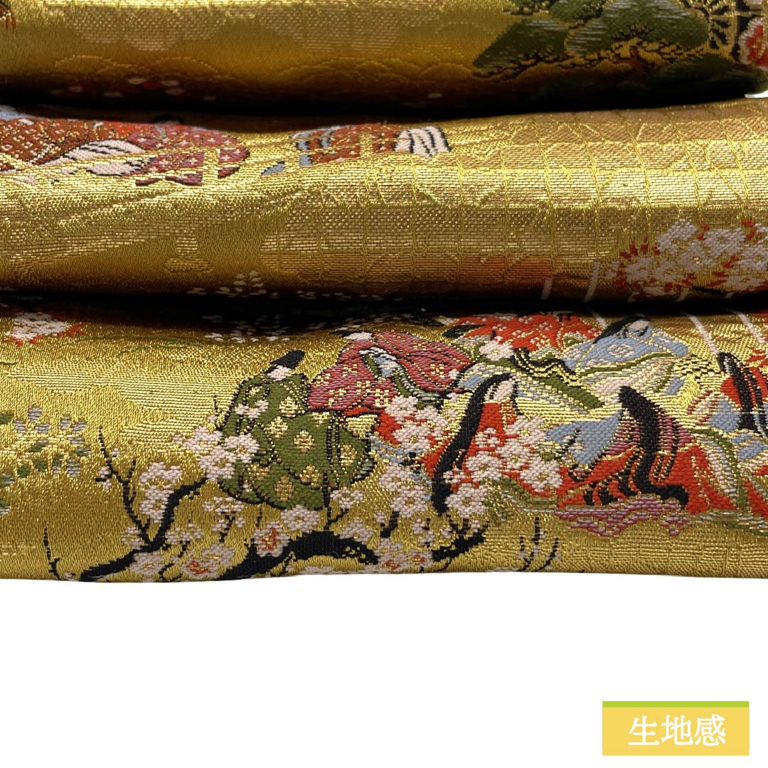 半幅帯 ポリエステル Sランク 金色（きんいろ） 平安絵巻 古典柄 人物 帯丈381cm 金系 1125003232321
