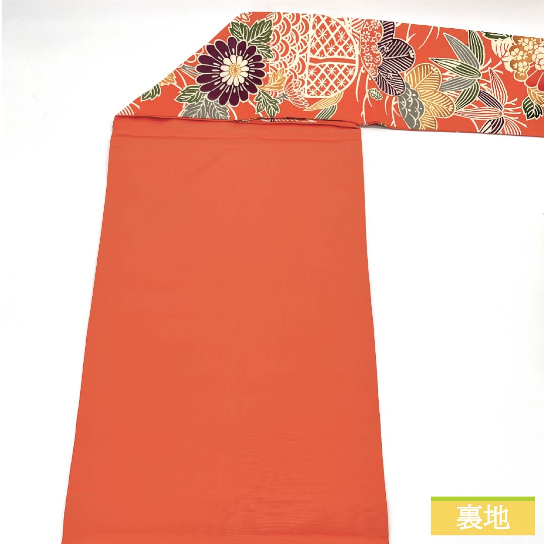 名古屋帯 コーラル色 京紅型 松竹梅 青海波 帯丈370cm 正絹 Aランク 全通 カジュアル 橙系 1124006653326 名古屋仕立て