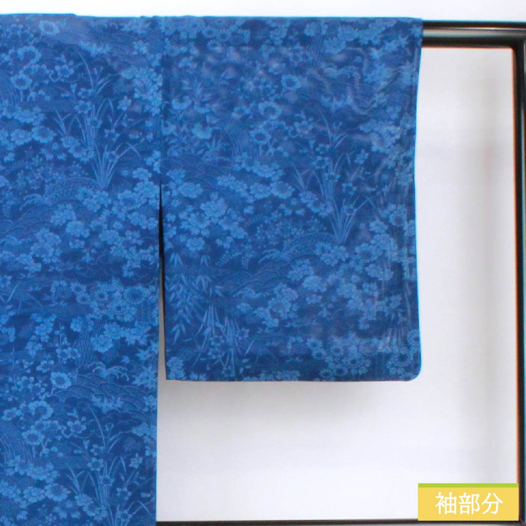 夏物 正絹 小紋 身丈157cm 裄丈65cm 紺桔梗色（こんききょういろ） 京紅型 草木染 五泉 絽 Aランク 紺系 1132002123318