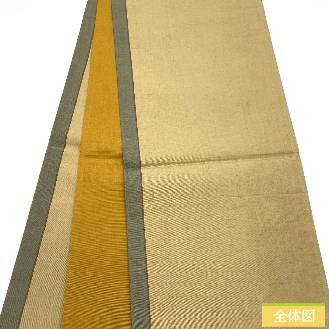 袋帯 山吹鼠色（やまぶきねずいろ） 瓢箪 梅 紬地 帯丈444cm 正絹 Aランク ポイント柄 カジュアル ベージュ系 1123011113325