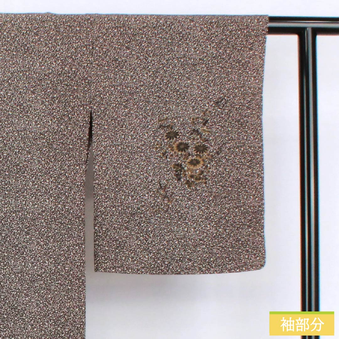 訪問着 正絹 Sランク 袷 身丈165cm 裄丈65.5cm 黒鼠色（くろねずいろ） タタキ染 付下げ 扇面 草花 黒系 1112006702510