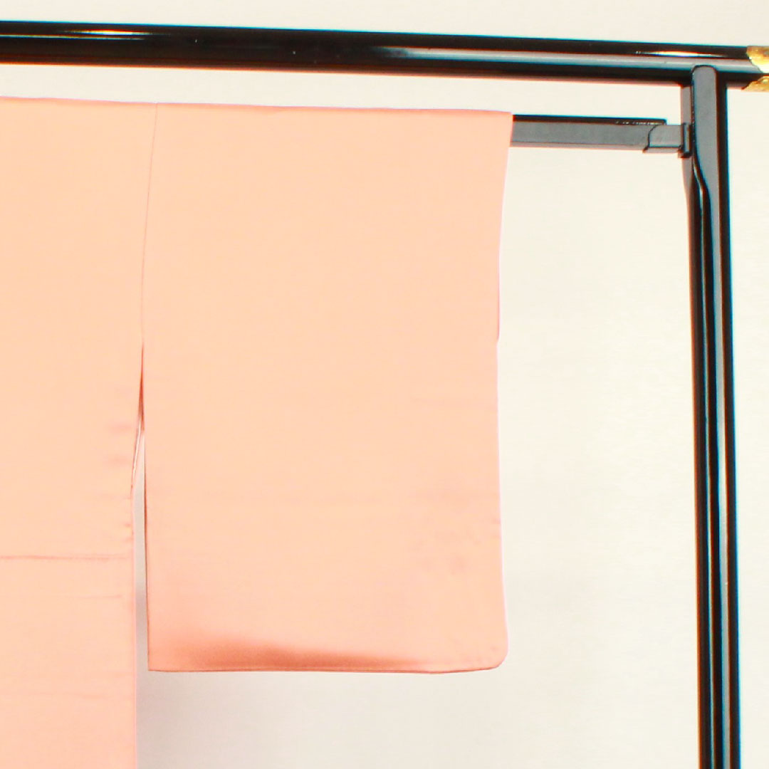 Colored Tomesode, Length 160.5cm, Sleeve Length 64cm, Lined, Coral Color, Kyo-Yuzen, Crane, Flowing Water, Three Fans, Pure Silk, S Rank, Three Crests, Orange, 1111001132426