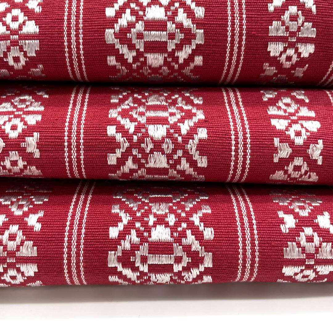 （未仕立）半幅帯 木綿 茜色（あかねいろ） 献上柄 博多織 帯丈316cm 朱系 Aランク 1125001673316