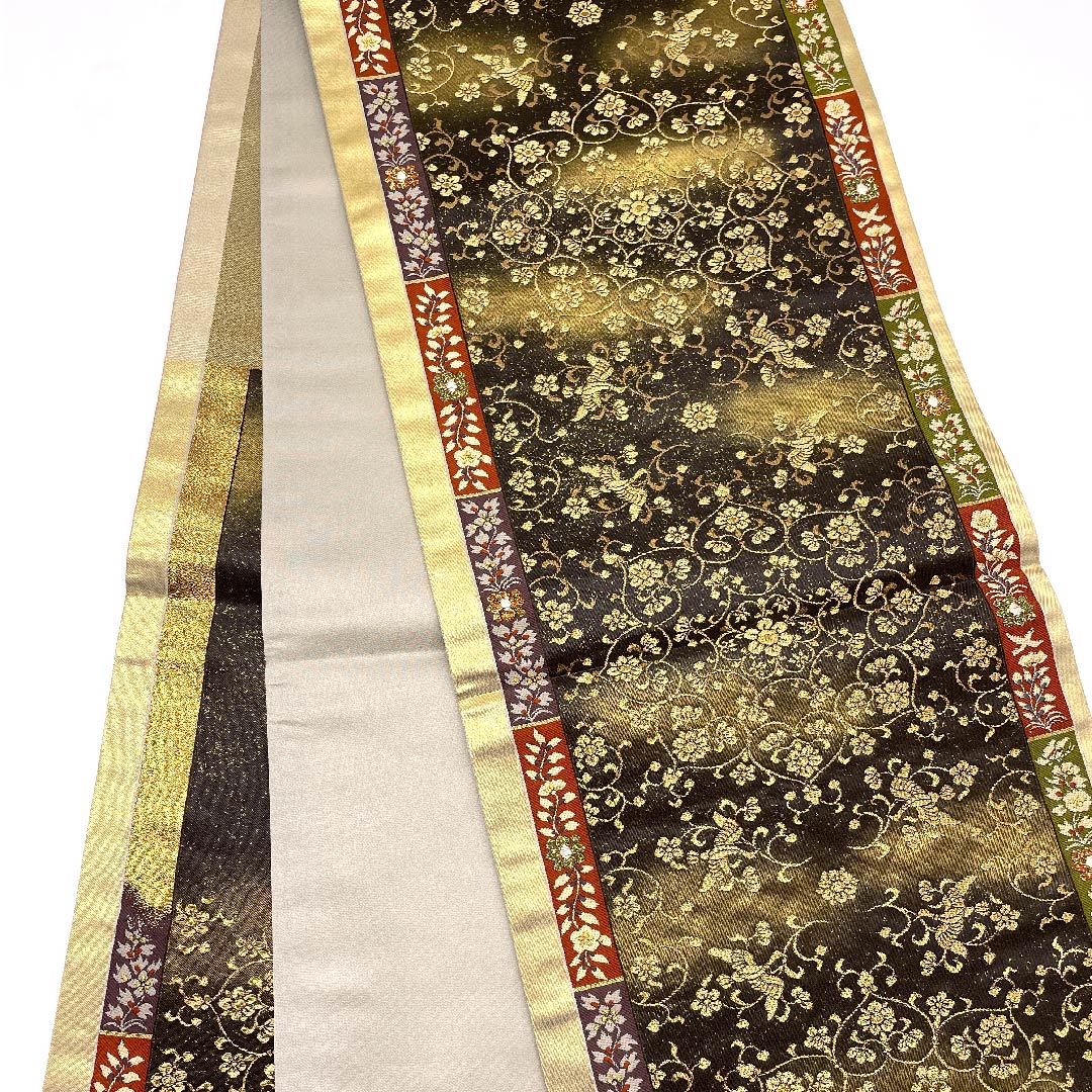 袋帯 金色 華紋 鳳凰 加納幸 帯丈438cm 正絹 Sランク 六通 フォーマル 金系 1123006132321