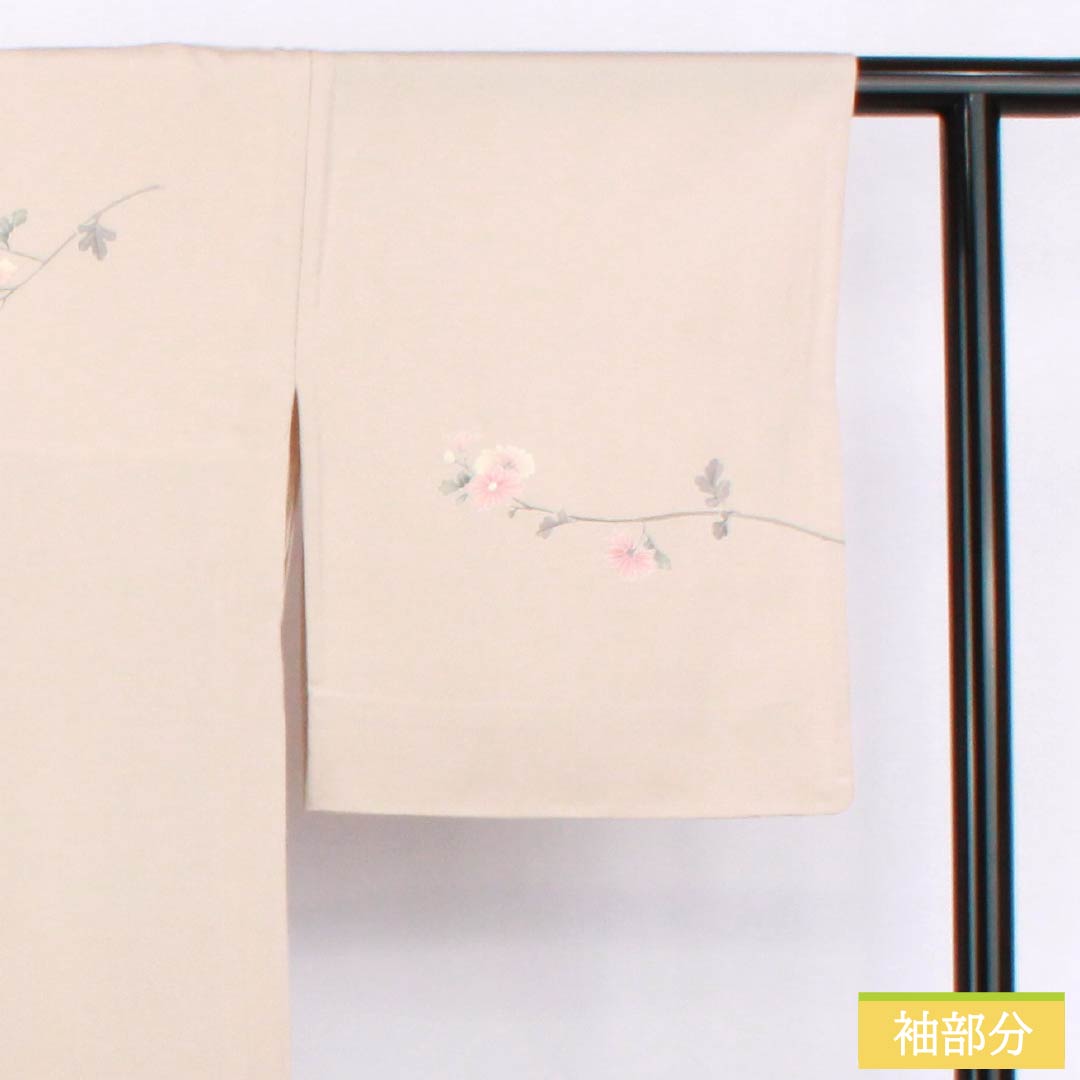 訪問着 正絹 Aランク 単衣 身丈167cm 裄丈68.5cm 翁茶色（おきなちゃいろ） 京友禅 鳥 菊花 ピンク系 1112006103513