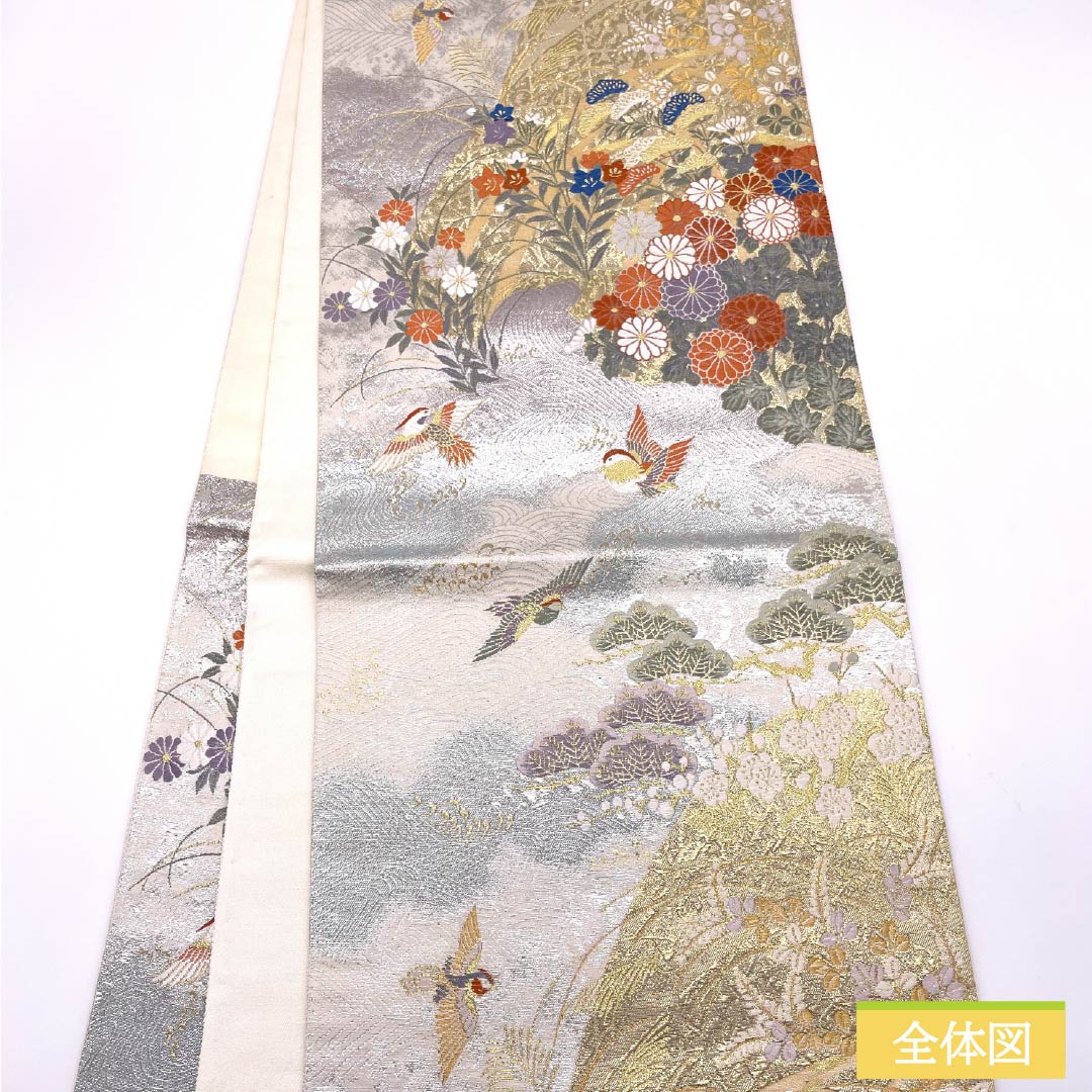 袋帯 正絹 留袖用 秀鳳錦 本金箔 鳳凰 帯丈426cm Aランク 六通 フォーマル 銀系 1123013773322