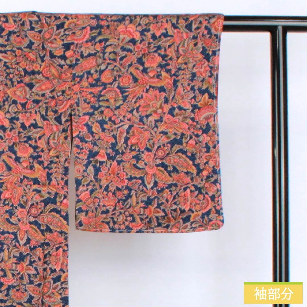 小紋 正絹 Sランク 身丈161cm 裄丈62.5cm 袷 鉄蒲萄色（てつぶどういろ） 更紗 しつけ糸付き 紺系 1115007142418