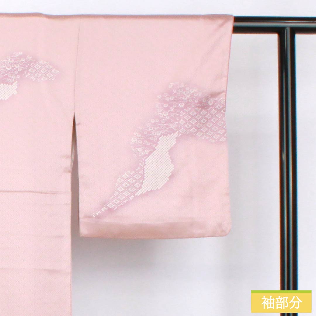 Visiting Kimono, Pure Silk, S-Rank, Lined, Length 165cm, Sleeve Length 64.5cm, Faded Red (Arasomeiro), Kyoto Yuzen, Tsukesage, Embroidered Flowers, Pink, Product Number: 1112006582513
