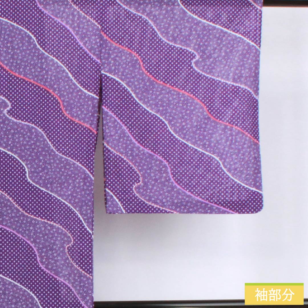 夏物 ポリエステル 小紋 身丈167.5cm 裄丈68.5cm 紫色（むらさきいろ） 小花模様 道長取り 洗える着物 絽 Sランク 紫系 1132002522520