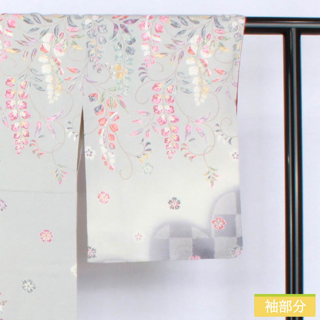 訪問着 正絹 Sランク 袷 身丈160cm 裄丈64cm 京友禅 藤 桜 グレー系 1112006302422