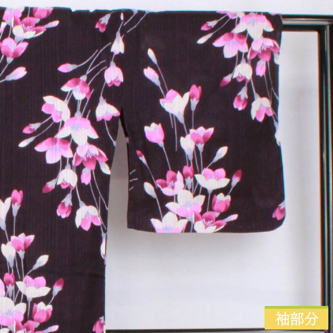 浴衣 木綿 身丈163cm 裄丈66.5cm Sランク 単衣 紫系 紫黒色（しこくしょく） 鉄線 1118005282420