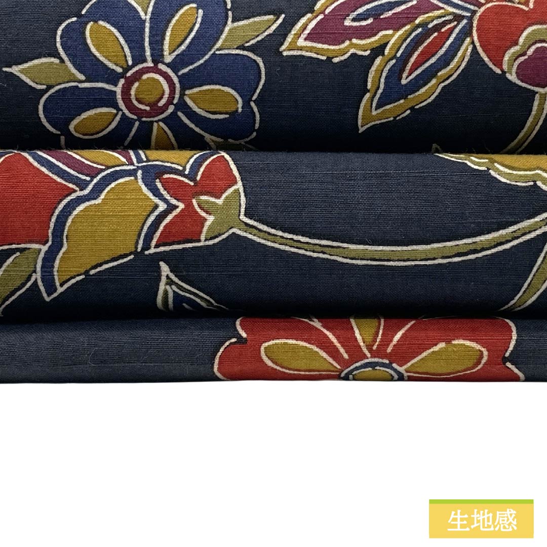 半幅帯 正絹 Sランク 黒色（くろいろ） 唐花模様 広幅 帯丈357cm 黒系 1125003052310
