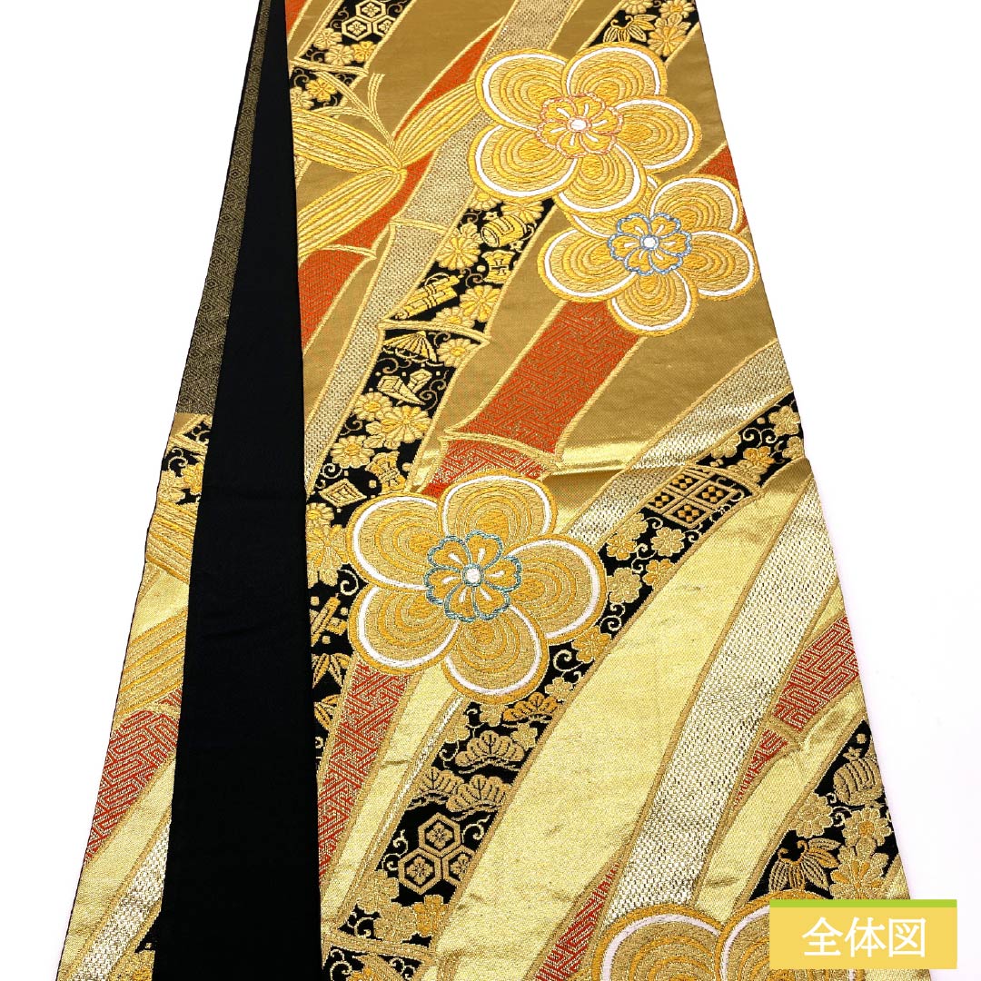 袋帯 正絹 振袖用 粋翔華匠錦 ねじり梅 宝尽くし 帯丈420cm Sランク 六通 フォーマル 金系 1123013792321