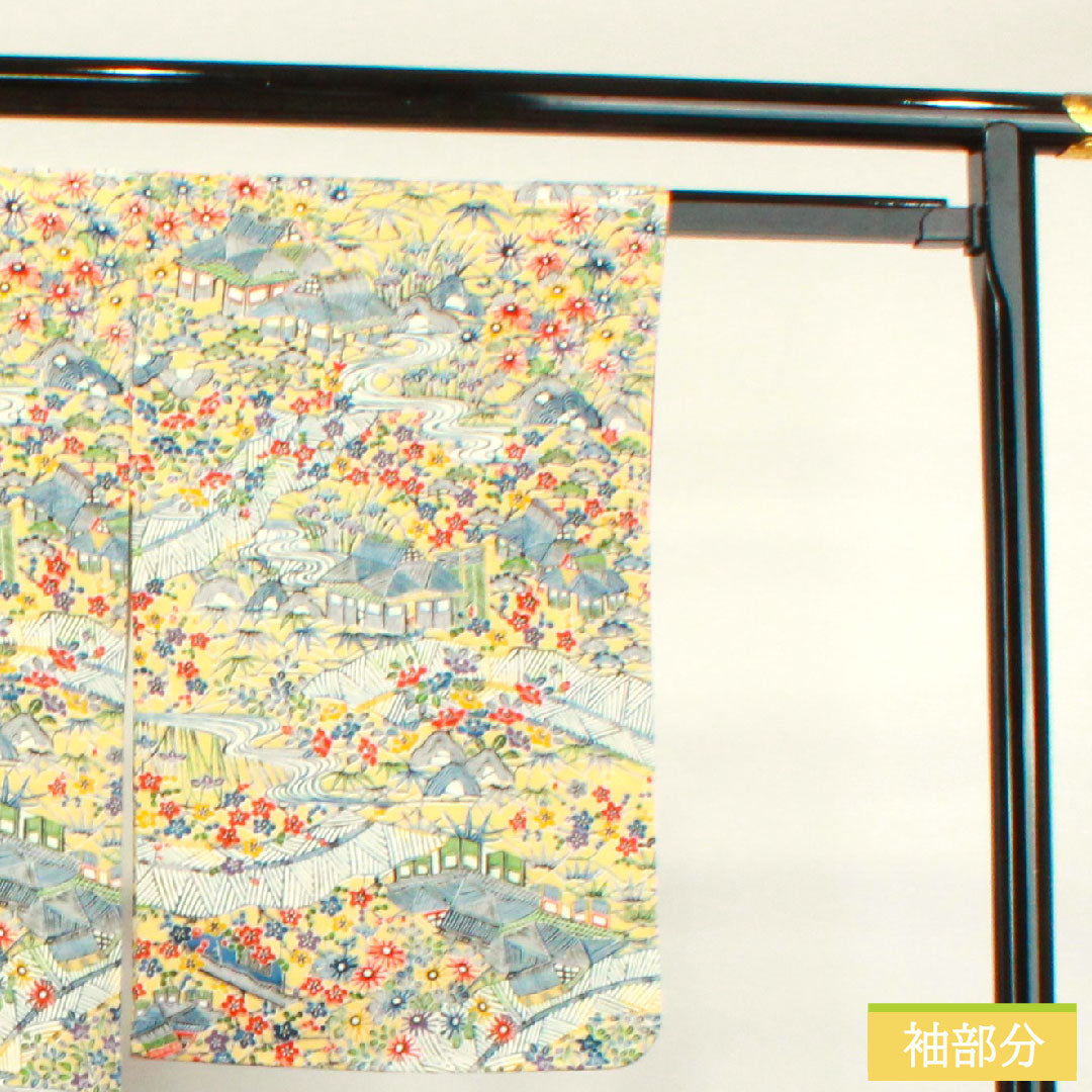 小紋 正絹 身丈158.5cm 裄丈62.5cm 袷  麹色 型染 茶屋辻 しつけ糸付き 未使用品  Sランク 黄系 1115003792323