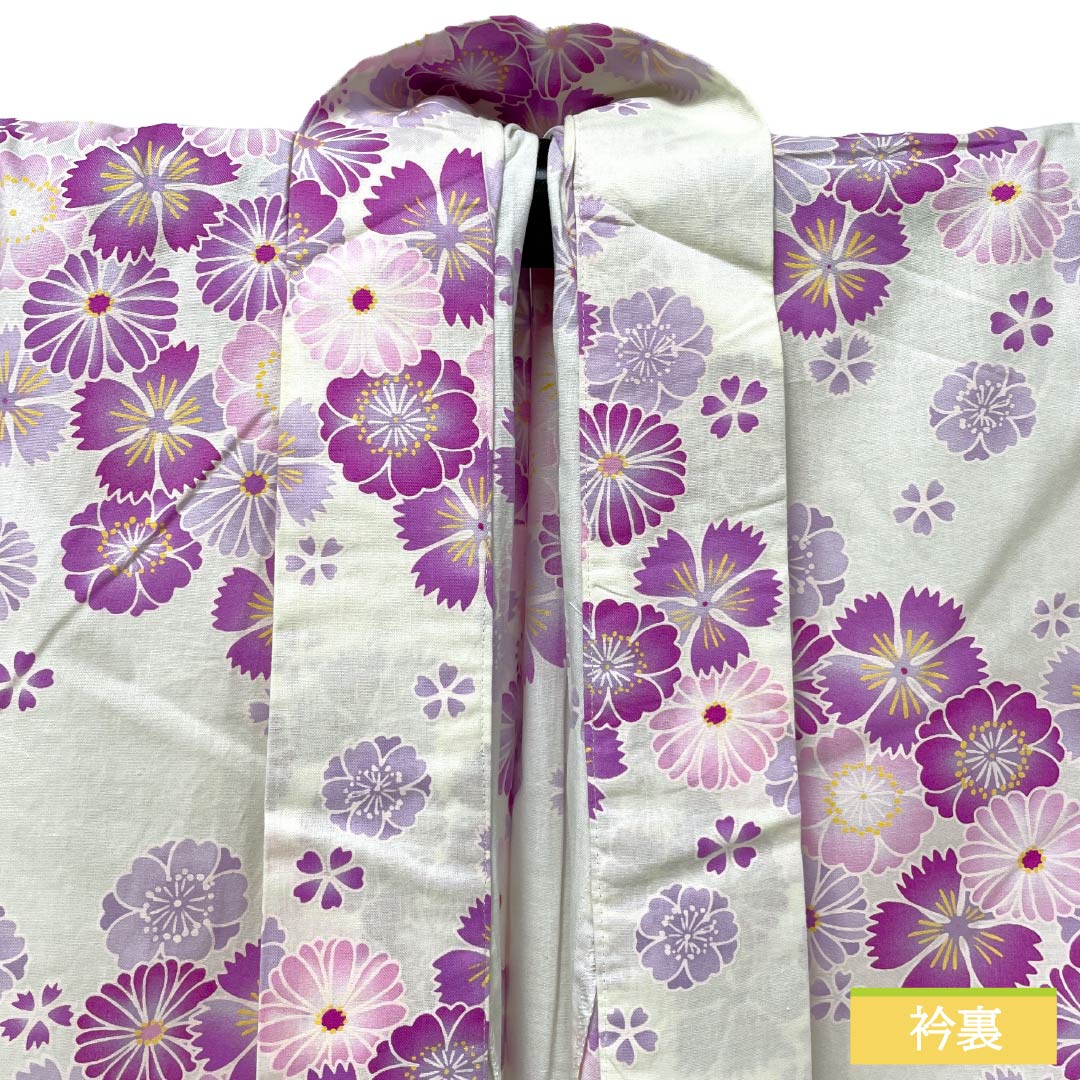 浴衣 木綿 Aランク 身丈164.5cm 裄丈63cm 桜 菊 単衣 白系 1118007513411