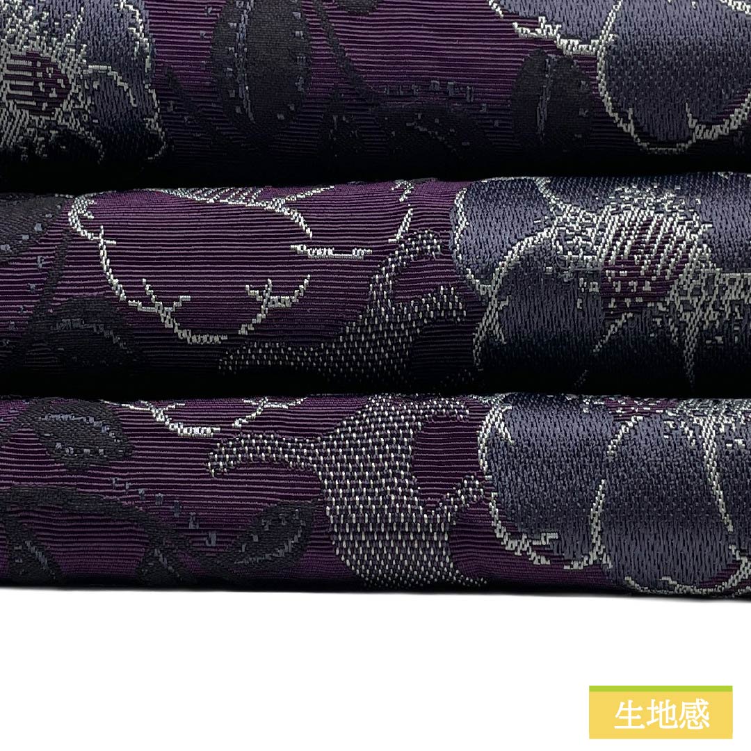 半幅帯 ポリエステル Sランク 小紫色（こむらさきいろ） リバーシブル 椿 猫 菱 帯丈432cm 紫系 1125004822420