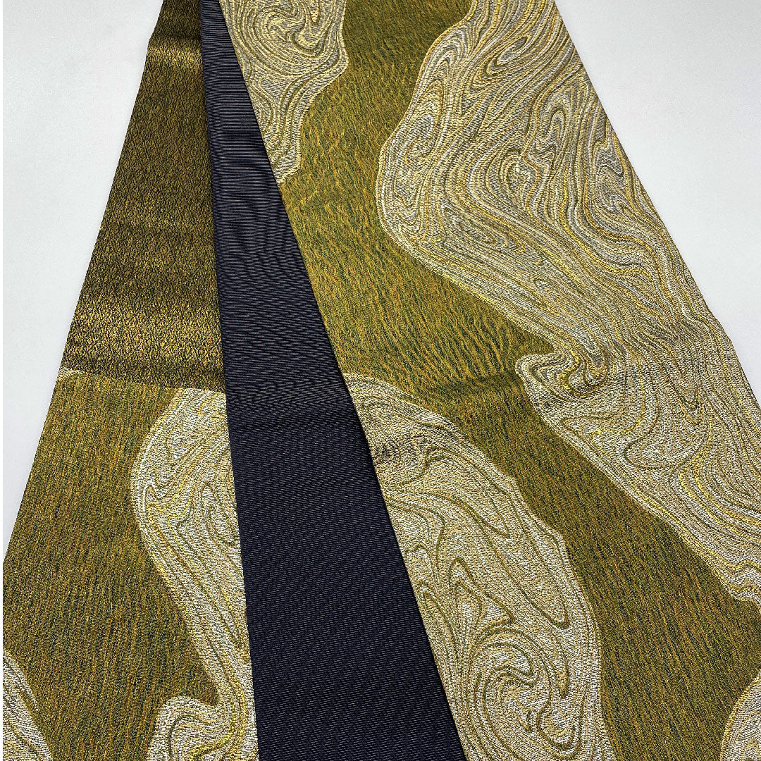 袋帯 グラデーション 流水 帯丈426cm 正絹 Aランク 六通 セミフォーマル 緑系 1123004983319