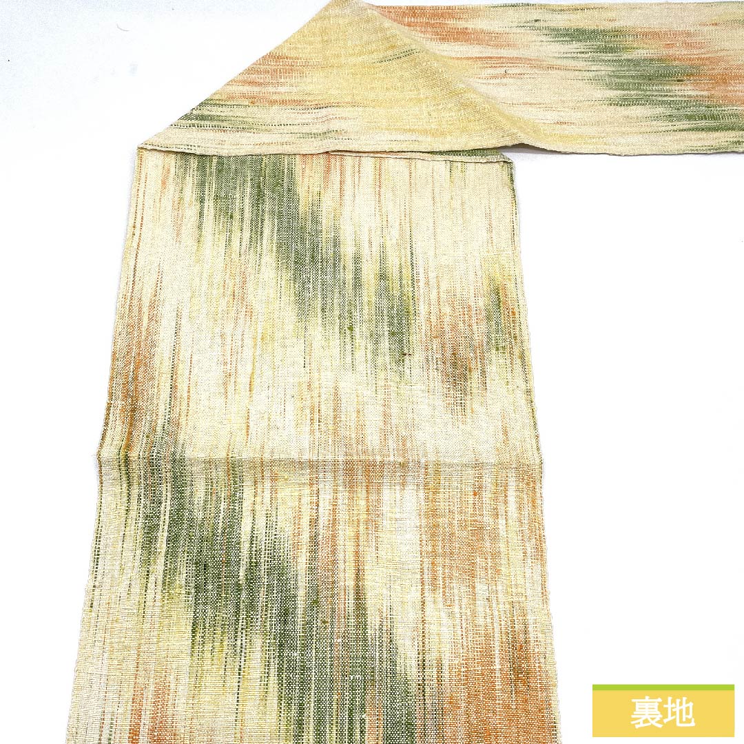 リサイクル着物】名古屋帯 生成り色 ギリシャ模様 紬地 帯丈353.5cm