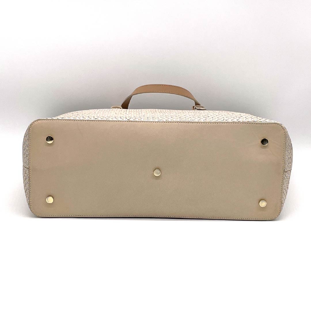 （新古品） 洋装バッグ ヤギ革 Aランク 新古品 やぎ革 編み込み ベージュ系 119700038325