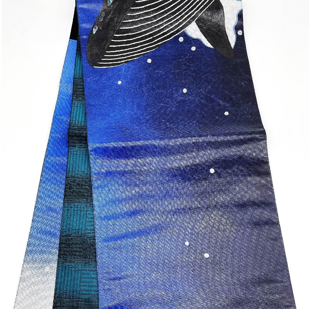 （未仕立）袋帯 濃紺色（のうこんいろ） クジラ リバーシブル 帯丈450cm 正絹 NEWランク 六通 カジュアル 青系 1123009561317