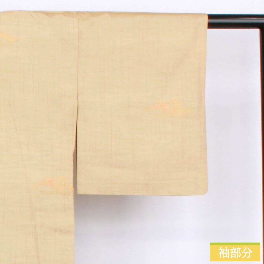 紬 正絹 Aランク 身丈158cm 裄丈63cm 枯野色（かれのいろ） 縞 雲取り 古典柄 単衣 ベージュ系 1116004273325
