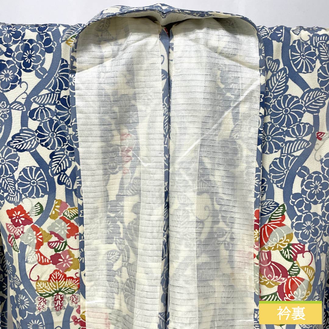 小紋 正絹 Sランク 身丈160cm 裄丈64.5cm 単衣 乳白色（にゅうはくしょく） 京紅型 梅 橘 立涌 クリーム系 1115008302415