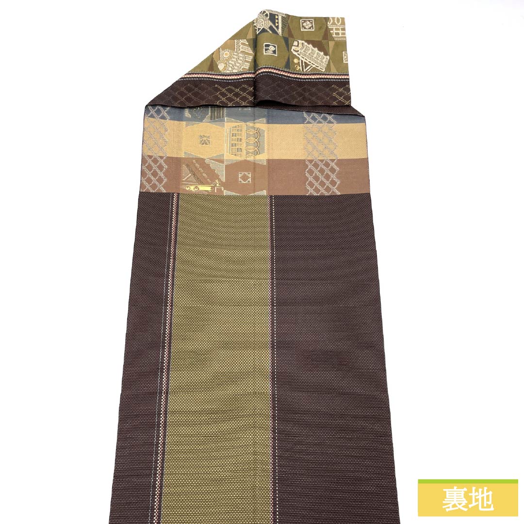 D9 美品 夏物 羅 幾何学模様 黒 白 正絹 全通 薄物 松葉仕立て名古屋帯 名古屋帯 美品 秀品 夏帯 八寸名古屋帯 松葉仕立て 羅 幾何学