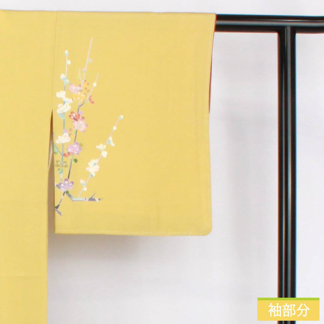 訪問着 正絹 Sランク 袷 身丈149.5cm 裄丈63cm 卵色（たまごいろ） 加賀友禅 手描き 峰山 作家物 草花 黄系 1112007262123