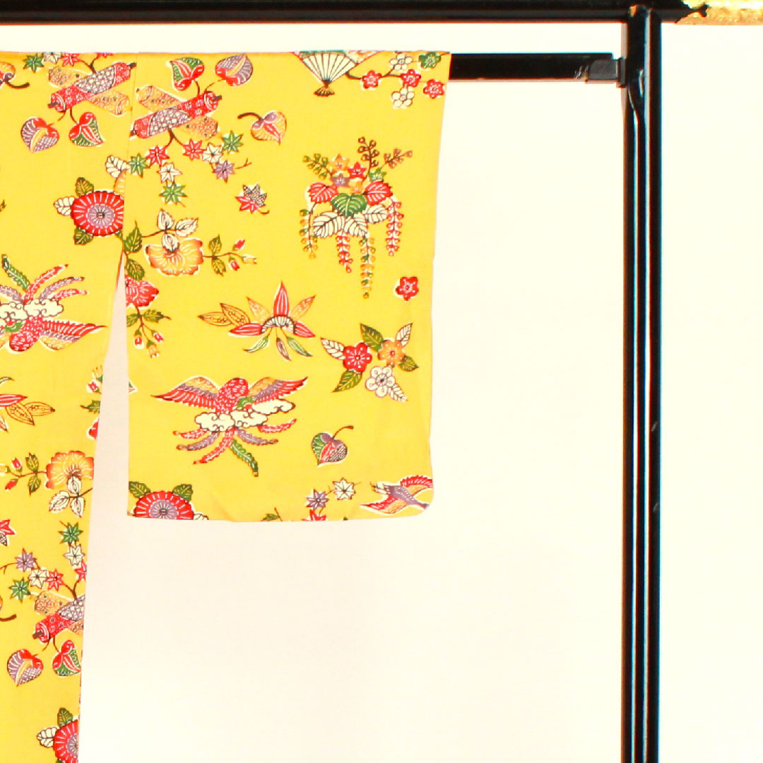 小紋 身丈156.5cm 裄丈64cm 袷  紅型  正絹 Aランク 黄系 1115002033323