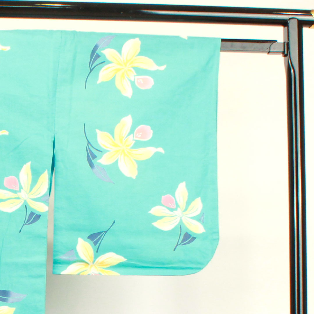 浴衣 水浅葱色 鬼灯 木綿 Sランク 単衣 身丈175.5cm 裄丈70.5cm 水色系 1118003022824