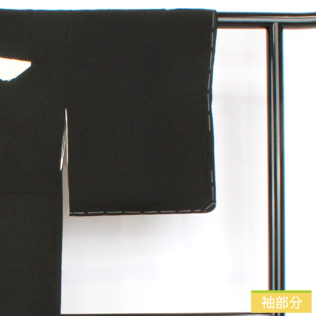Black formal kimono, pure silk, length 162.5cm, sleeve length 62cm, lined, Kyoto yuzen, landscape pattern, five crests, sword and katabami, with basting thread, unused, S rank, black, 1111001572410