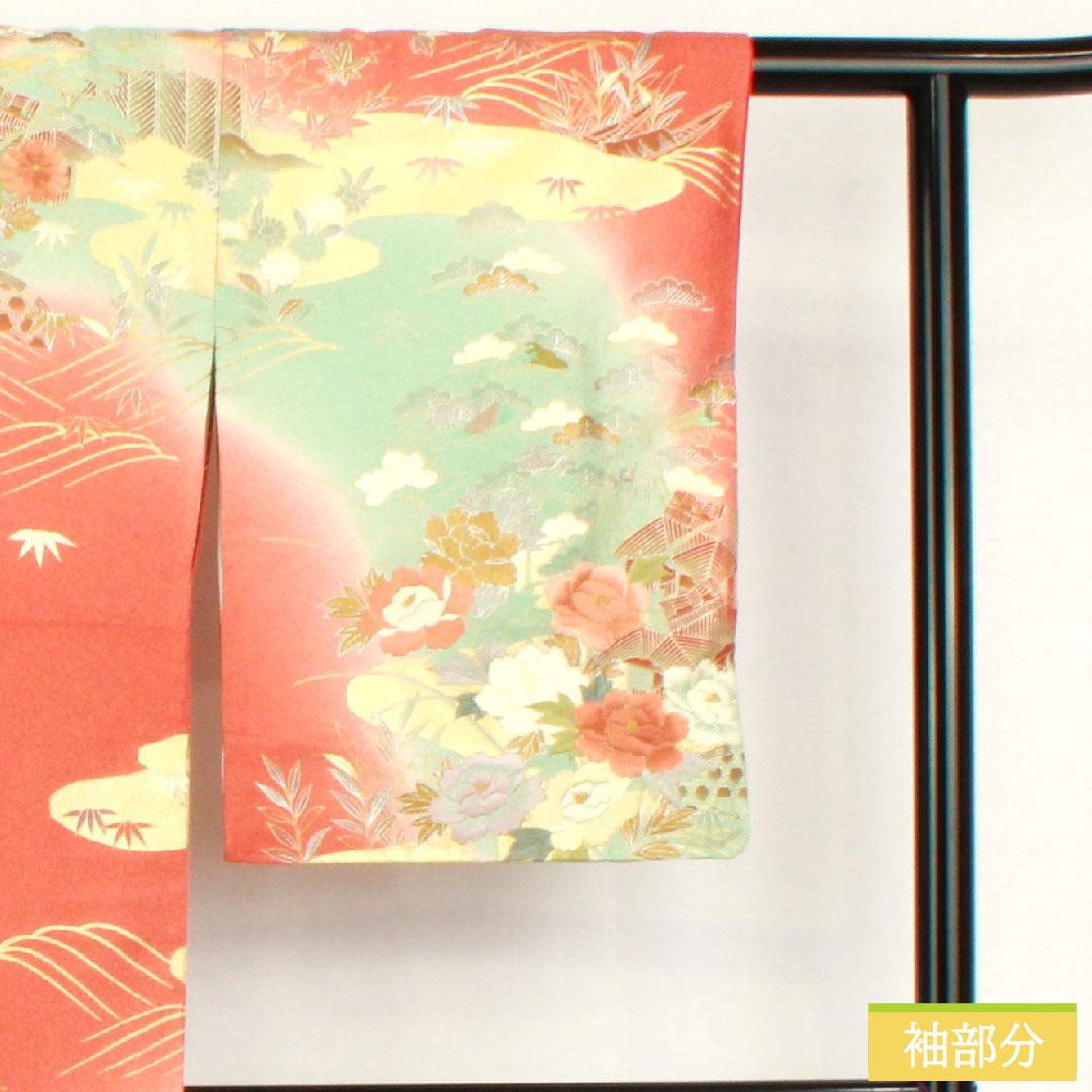 訪問着 正絹 袷 身丈160cm 裄丈63cm 珊瑚色（さんごいろ） 京友禅 刺繡 吉祥文様 Aランク ピンク系 1112005423413