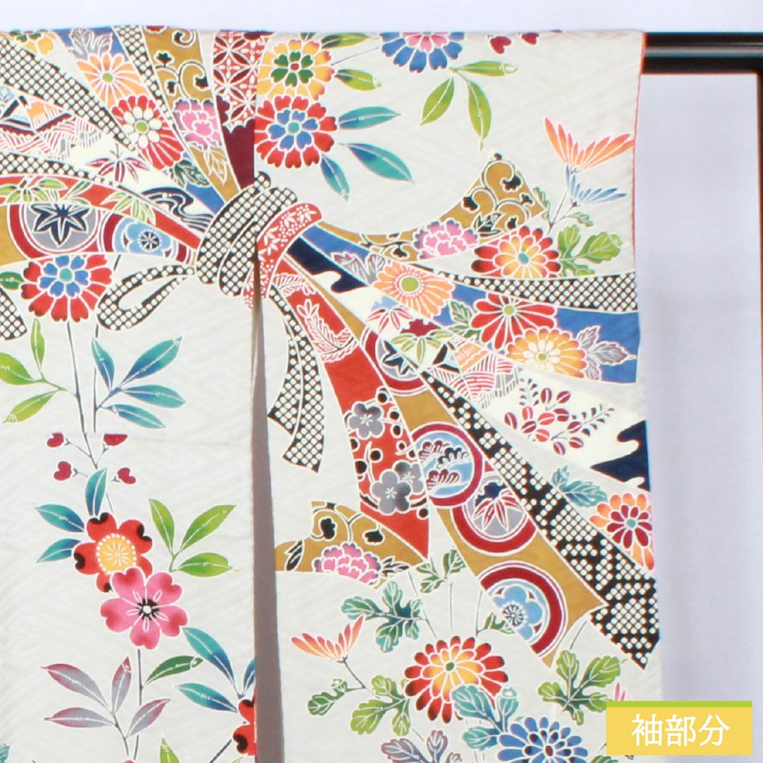 振袖 正絹 Sランク 身丈160.5cm 裄丈64cm 袷 銀白色（ぎんはくしょく） 京友禅 束ね熨斗 紗綾形 グレー系 1113002462422