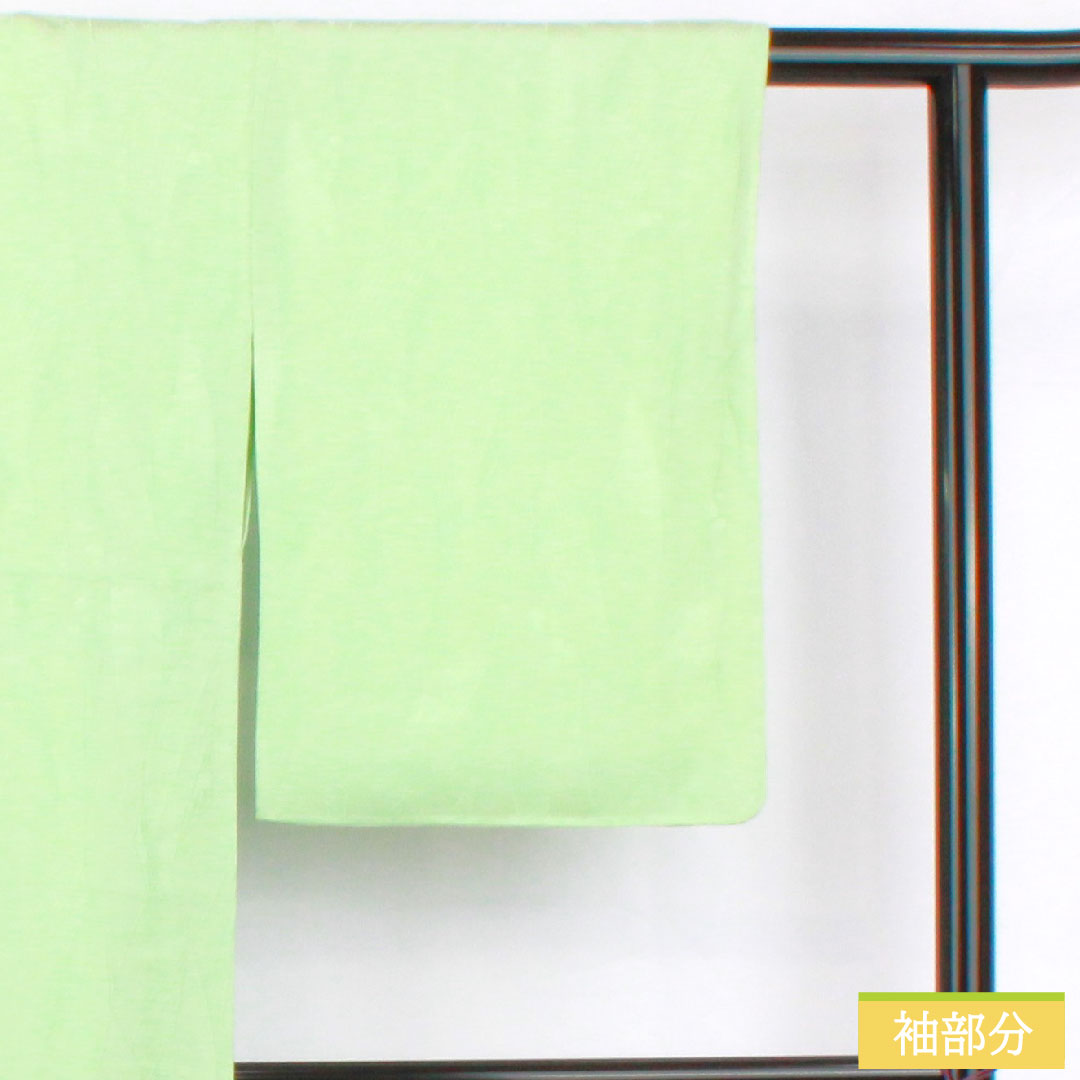 色無地 正絹 身丈155cm 裄丈62cm 綸子 一つ紋 大割抱き茗荷 袷 Aランク 緑系 1114001853319