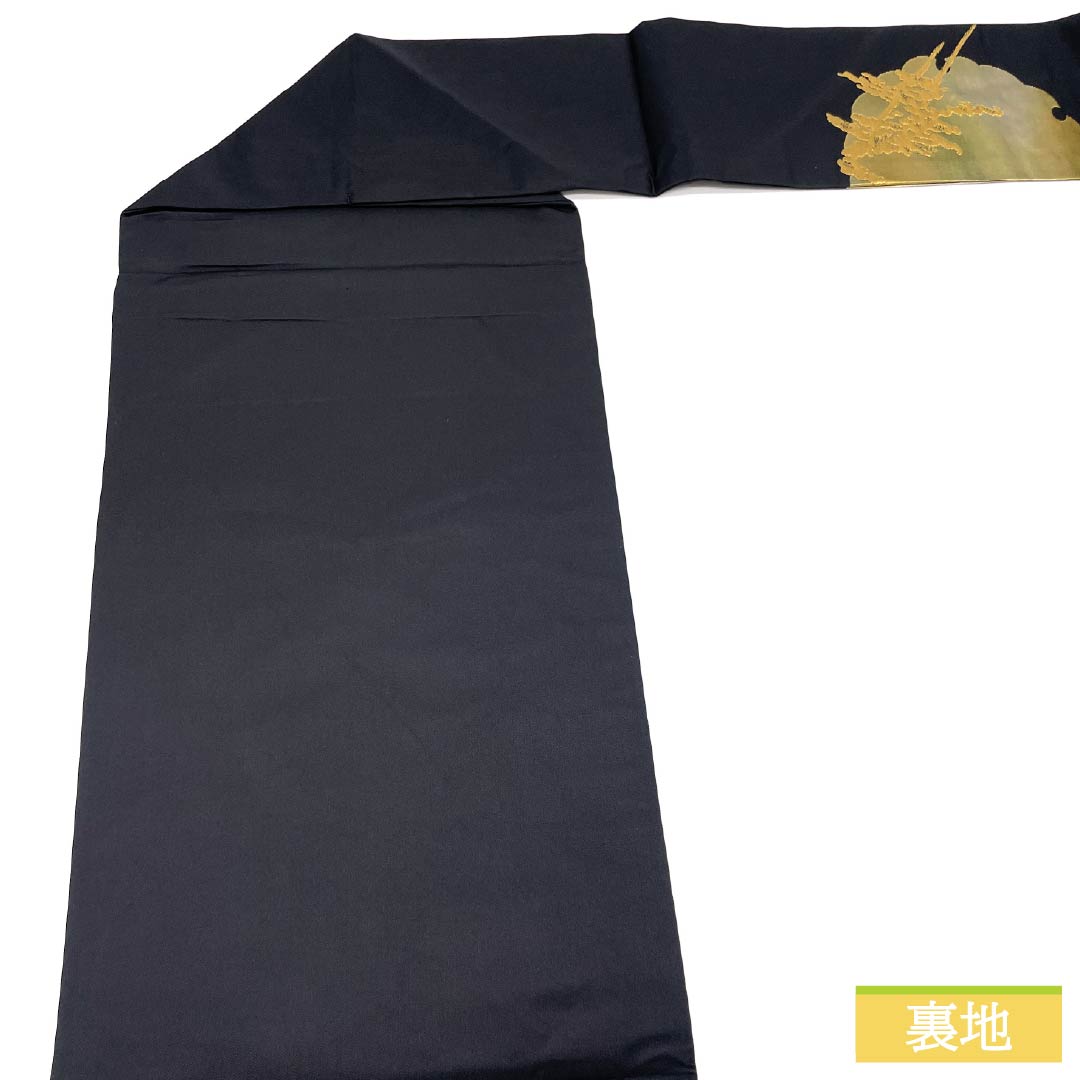 名古屋帯 正絹 引箔 松 雪輪 帯丈362cm Sランク ポイント柄 セミフォーマル 黒系 1124006922310 名古屋仕立て