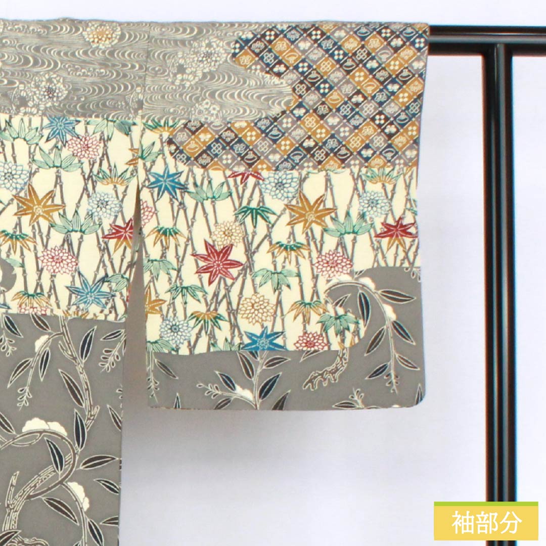 Visiting Kimono, Pure Silk, S Rank, Lined, Length 165.5cm, Sleeve Length 67.5cm, Kyoto Bingata Style, Bingata Style, Auspicious Motifs, Gray, Product Number: 1112006742522