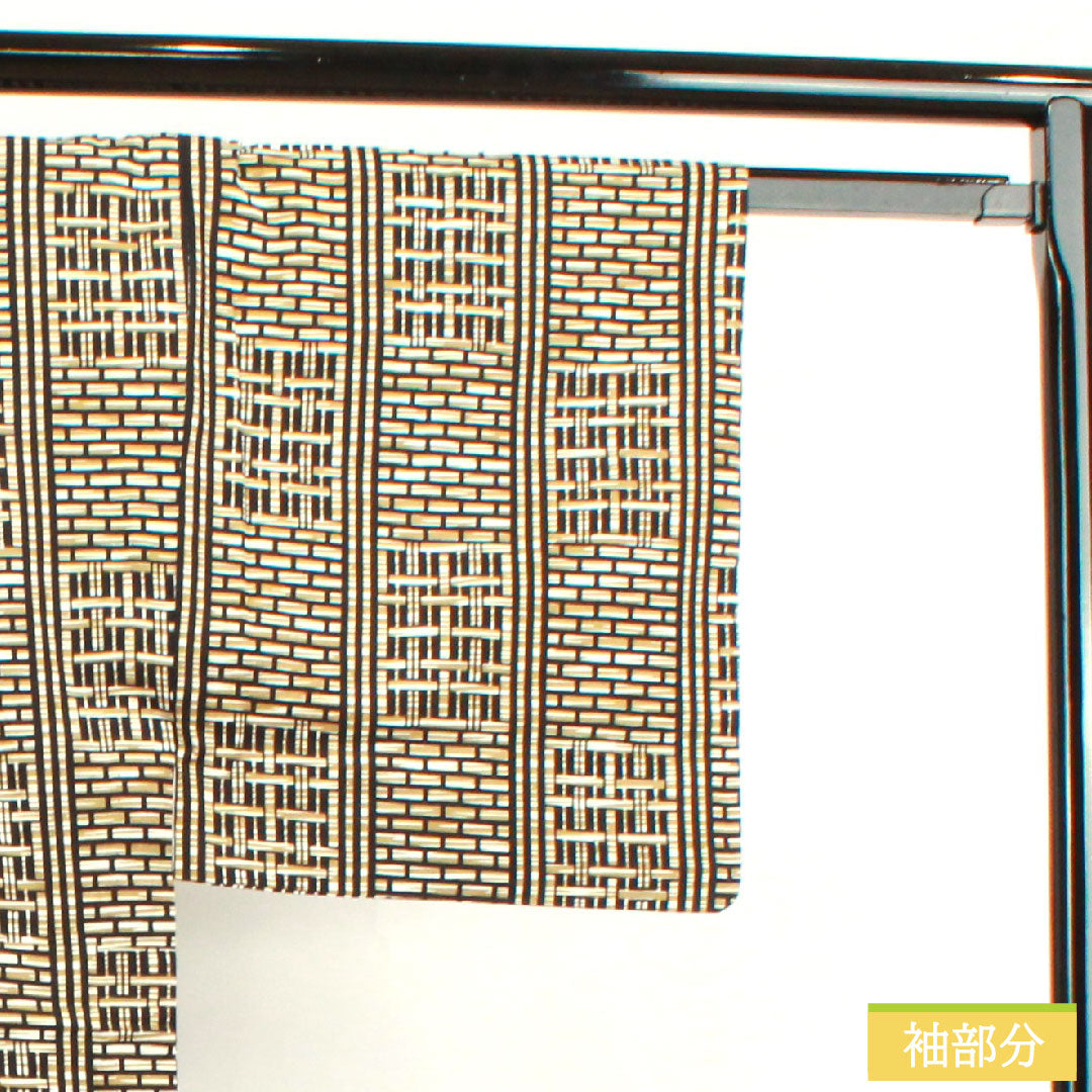 浴衣 木綿 身丈147.5cm 裄丈69cm Sランク 単衣 ベージュ系 東京白茶色（とうきょうしらちゃいろ） 男物 幾何学模様 山本寛斎 1118004942425