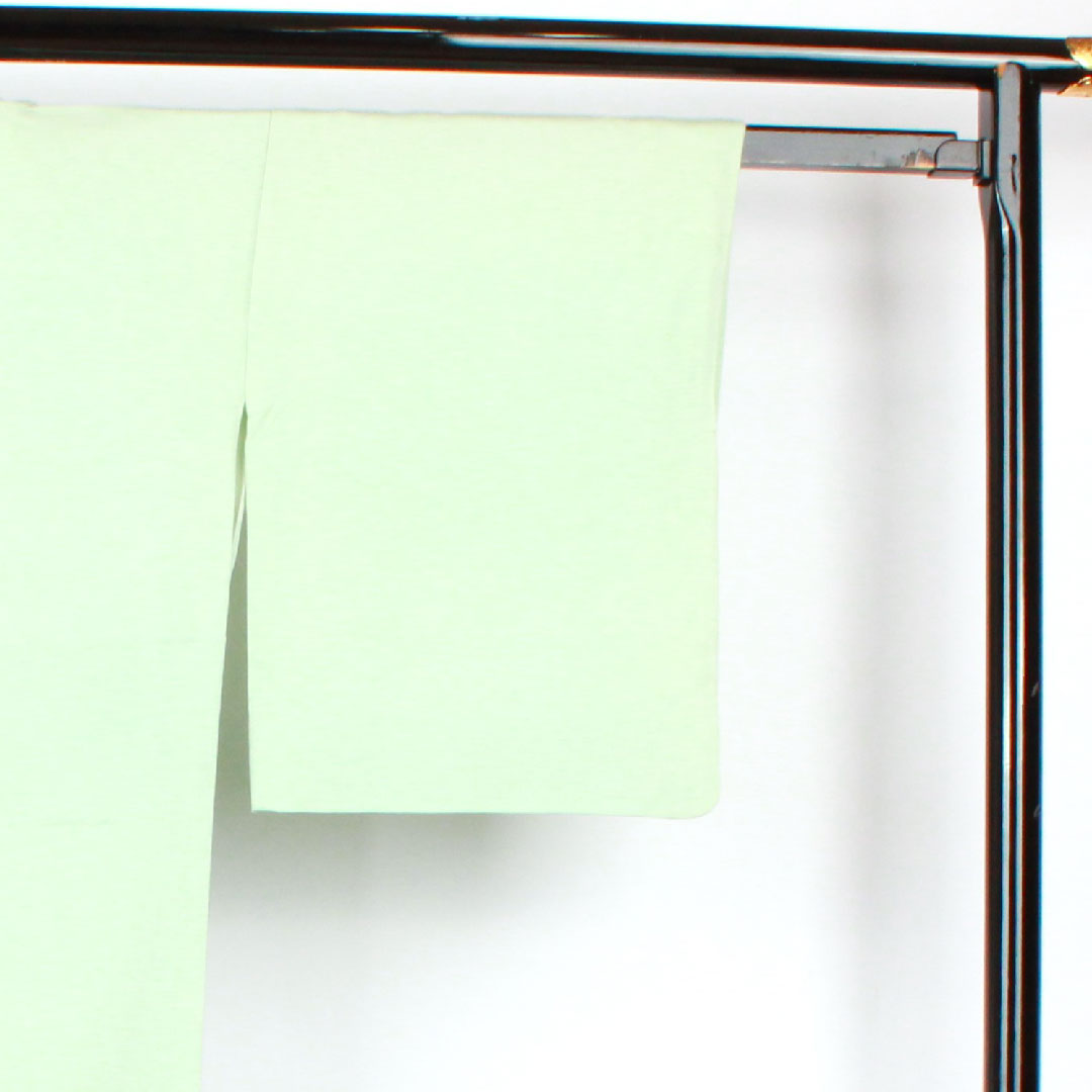 色留袖 身丈161.5cm 裄丈63cm 袷 錆青磁色 寿光織 風景模様 抱き茗荷 正絹 Bランク 三つ紋 緑系 1111000454419