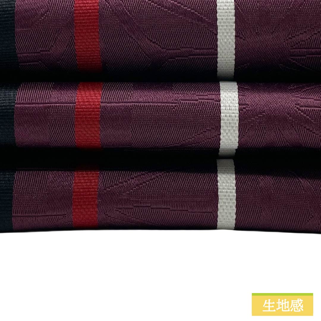 （新品）半幅帯 ポリエステル NEWランク 蒲萄色（えいびいろ） 二人静色（ふたりしずかいろ） 市松 麻の葉 小桜 広幅 帯丈394cm 紫系 1125006081320