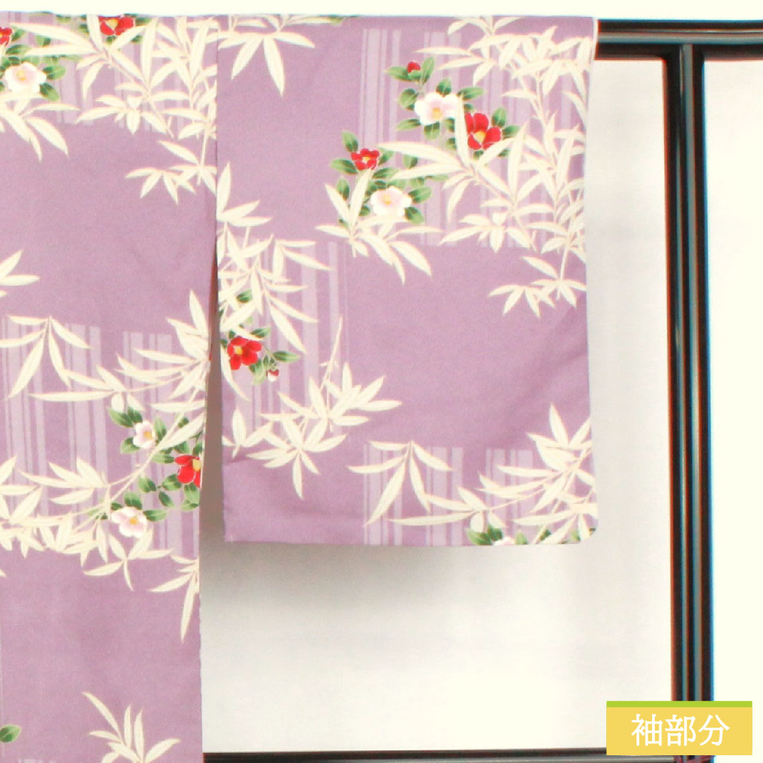 小紋 ポリエステル 身丈162cm 裄丈66cm 袷 浅紫色（あさきむらさきいろ） 洗える着物 草花模様 Sランク 紫系 1115004822420