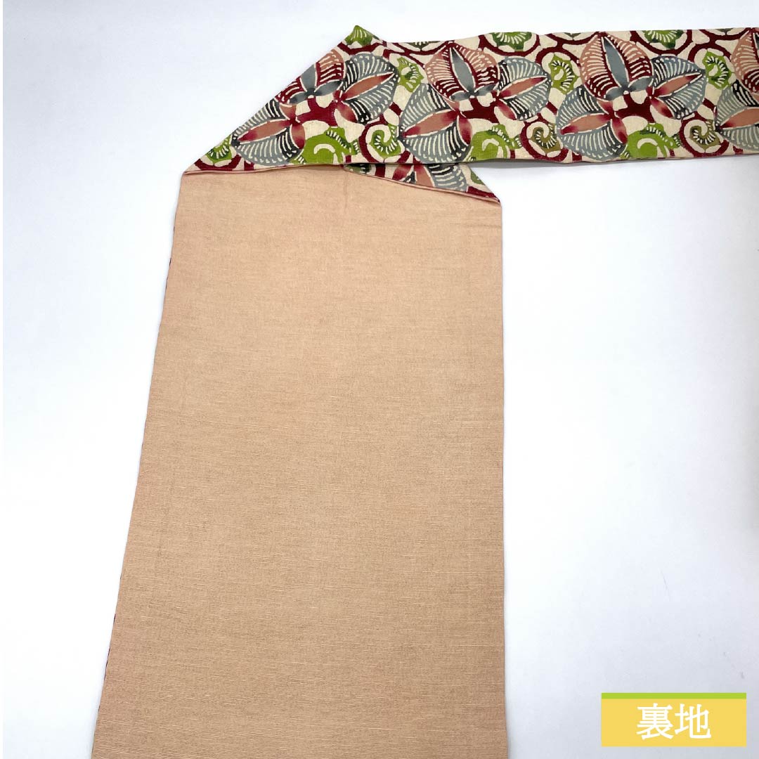 名古屋帯 生成り色（きなりいろ） 京紅型 葵 帯丈354cm 正絹 Sランク 六通 カジュアル クリーム系 1124006942315 名古屋仕立て