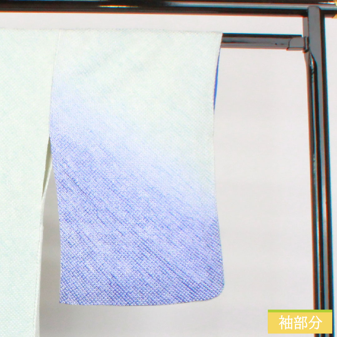 訪問着 正絹 袷 身丈159.5cm 裄丈64cm 藍白色（あいじろいろ） 総絞り 重ね衿付き Bランク 水色系 1112004824324