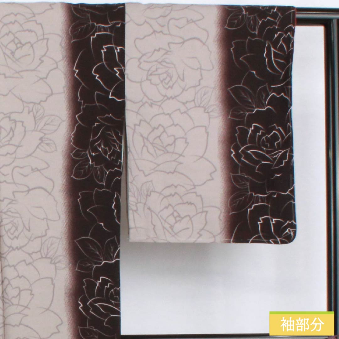 小紋 ポリエステル 身丈167.5cm 裄丈67.5cm 袷 褐色（かちいろ） 小町鼠色（こまちねずいろ） 洗える着物 薔薇 しつけ糸付き Sランク グラデーション系 1115005202599