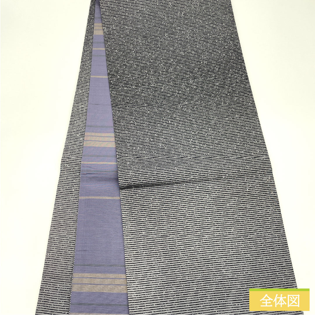 袋帯 正絹 Sランク 染め帯 作家物 型染模様   帯丈446cm ポイント柄 カジュアル グレー系 1123017392322