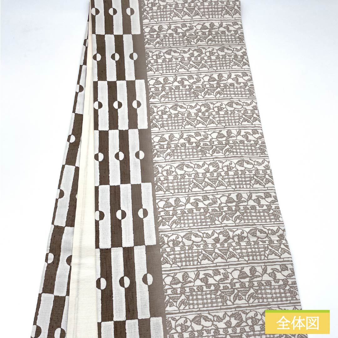 袋帯 正絹 更紗調 染帯 帯丈452cm Sランク 全通 カジュアル 白系 1123013142411