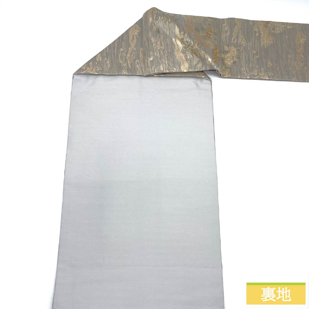名古屋帯 正絹 Sランク 風景模様 花模様 帯丈367cm 六通 セミフォーマル グレー系 1124009562322 名古屋仕立て