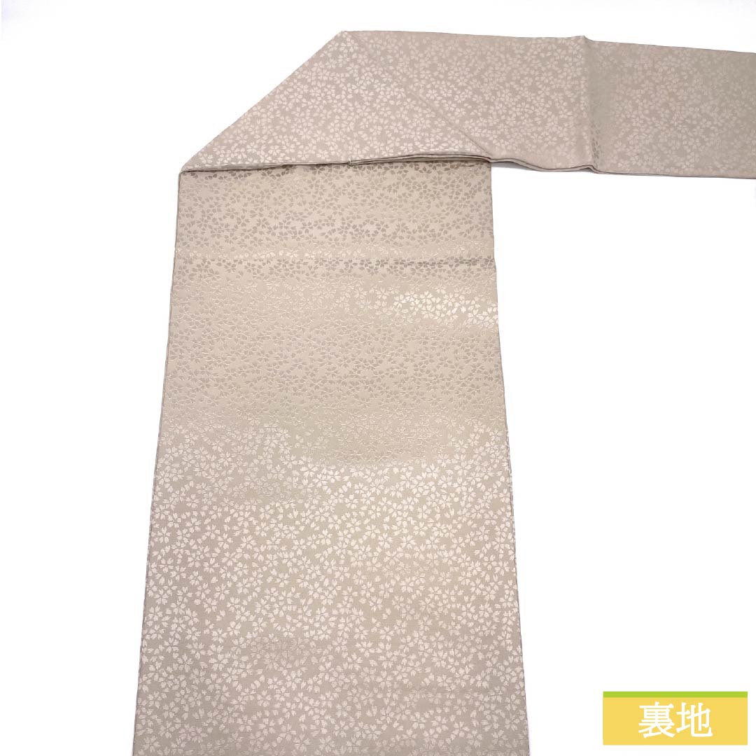 名古屋帯 正絹 Sランク 名古屋仕立て 鴇色鼠色（ときいろねずいろ） 型染 丸に花柄 染め帯 帯丈366cm ポイント柄 カジュアル ベージュ系 1124014232325