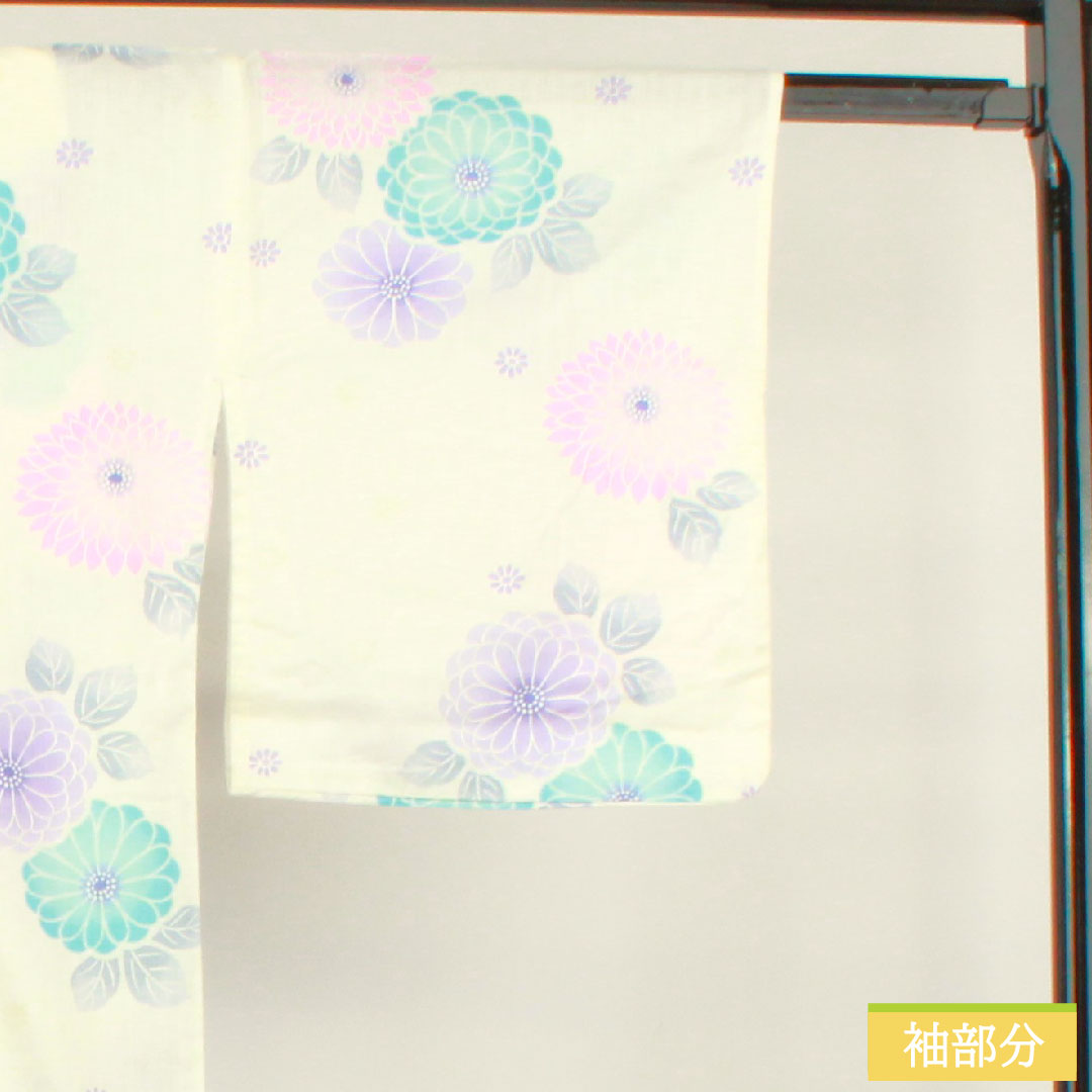 Yukata Cotton Length 163cm Sleeve length 66.5cm S rank Single layer White Chrysanthemum 1118005042411