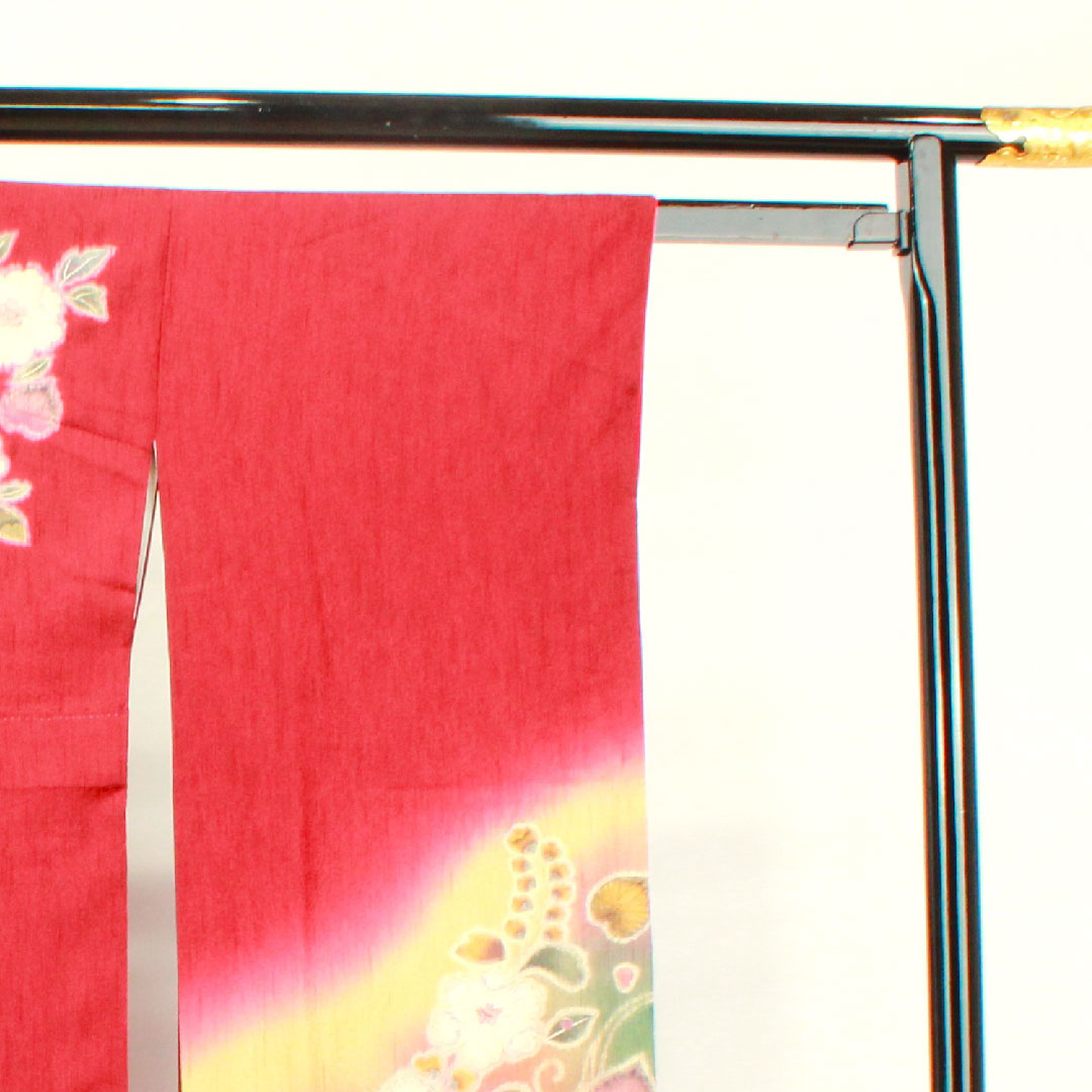 振袖 身丈160.5cm 裄丈63.5cm 袷  海老色 辻ヶ花  正絹 Aランク 赤系 1113001443412