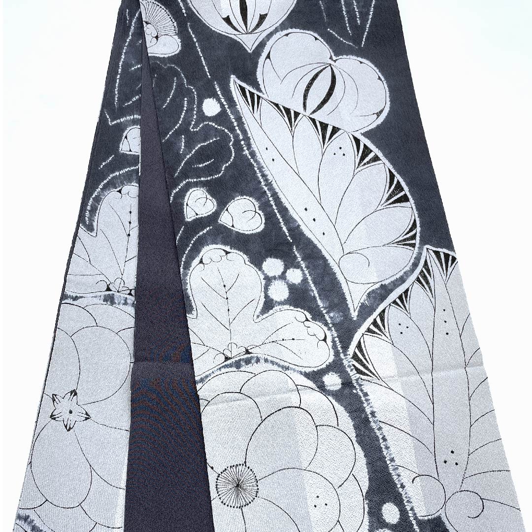 袋帯 紺鼠色（こんねずいろ） 辻ヶ花 帯丈420cm 正絹 Sランク 全通 カジュアル グレー系 1123008692322